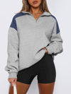 Explore More Collection - Contrast Quarter Zip Long Sleeve Sweatshirt