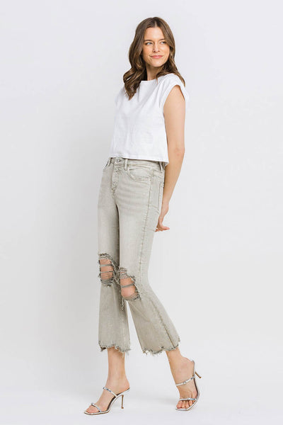 Explore More Collection - Lovervet Distressed Raw Hem Cropped Flare Jeans