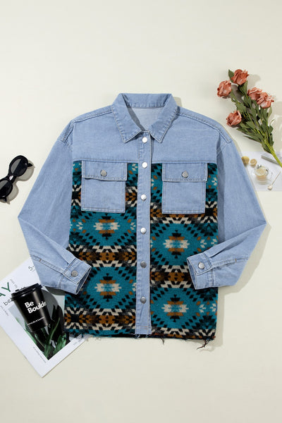 Explore More Collection - Pocketed Button Up Long Sleeve Denim Jacket