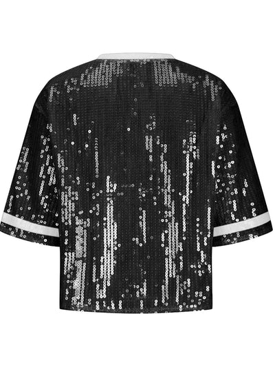 Explore More Collection - Sequin Football Round Neck Half Sleeve Top