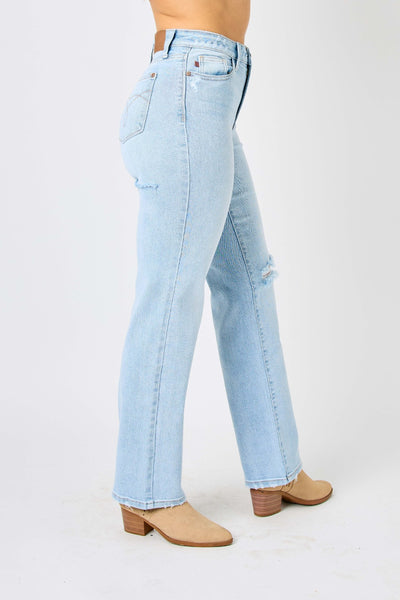 Explore More Collection - Judy Blue Full Size High Waist Distressed Straight Jeans