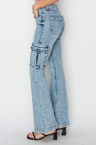 Explore More Collection - RISEN Full Size High Rise Cargo Flare Jeans