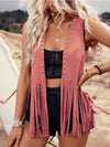 Explore More Collection - Fringe Studded Open Front Vest Coat