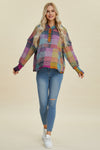 Explore More Collection - Double Take Full Size Plaid Dropped Shoulder Hoodie