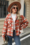 Explore More Collection - Pocketed Plaid Collared Neck Dropped Shoulder Jacket