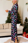 Explore More Collection - Christmas Lights Print Collared Neck Top and Pants Set