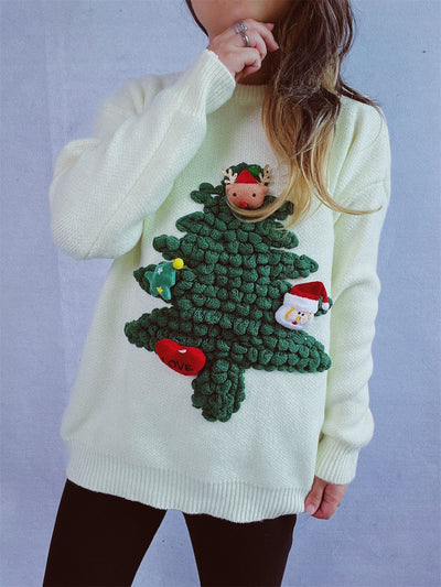 Explore More Collection - Christmas Tree Round Neck Long Sleeve Sweater