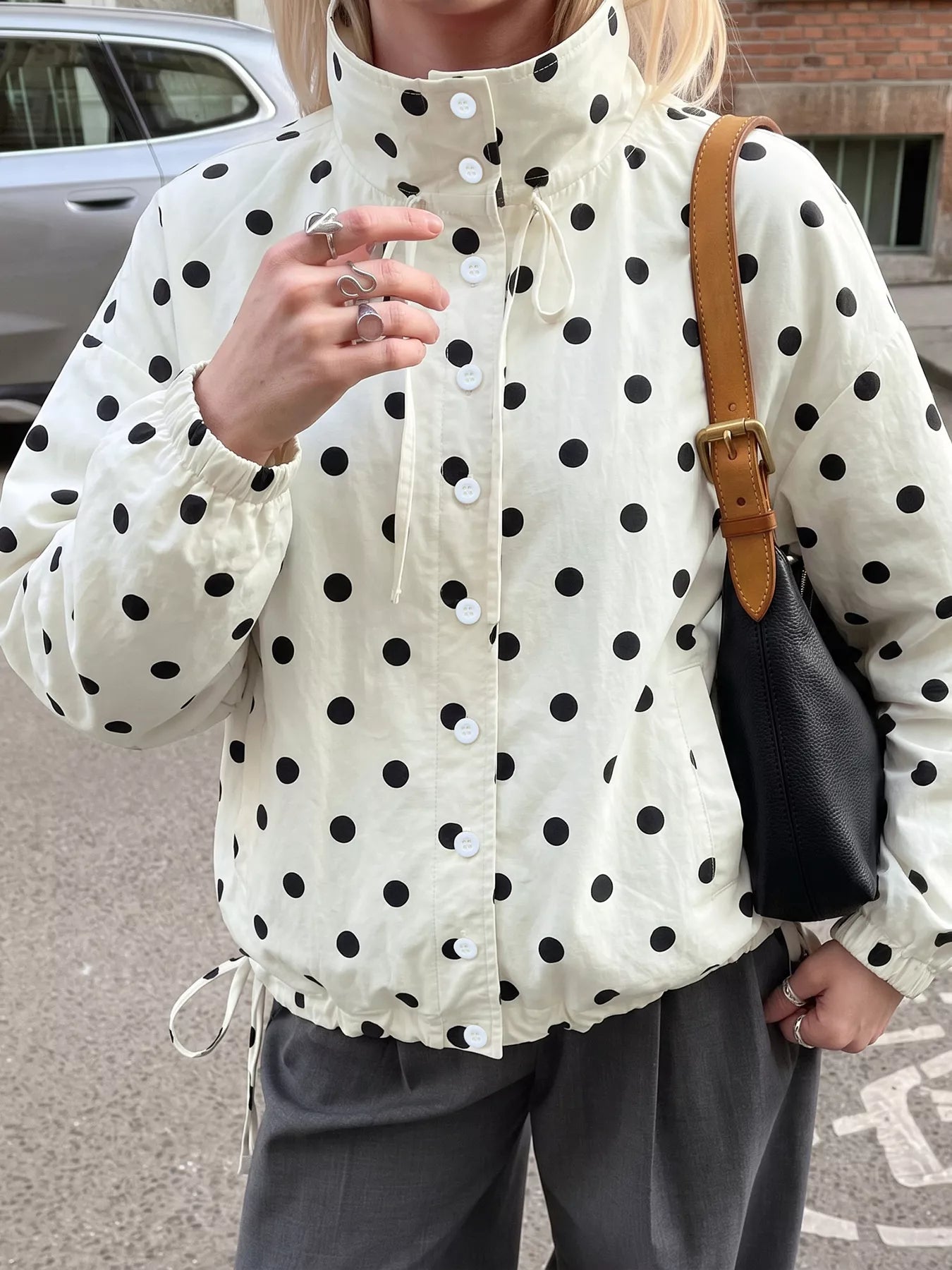 Polka Dot Stand-Collar Casual Jacket