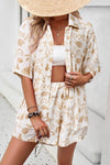 Explore More Collection - Printed Button Up Shirt and Shorts Set