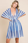 Explore More Collection - Cotton Bleu by Nu Lab Tied Striped Plunge Half Sleeve Cover-Up