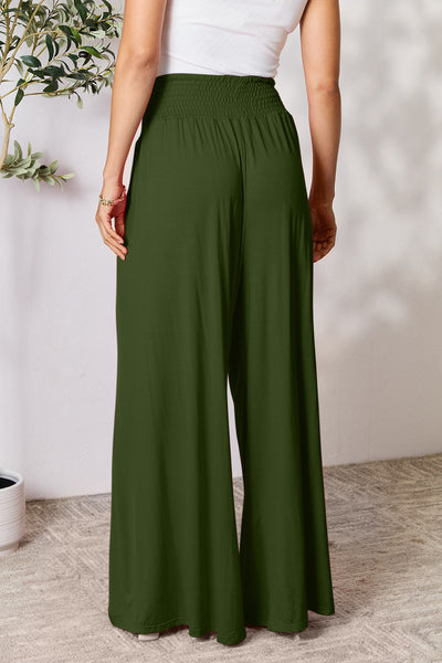 Explore More Collection - Double Take Full Size Smocked Wide Waistband Wide Leg Pants