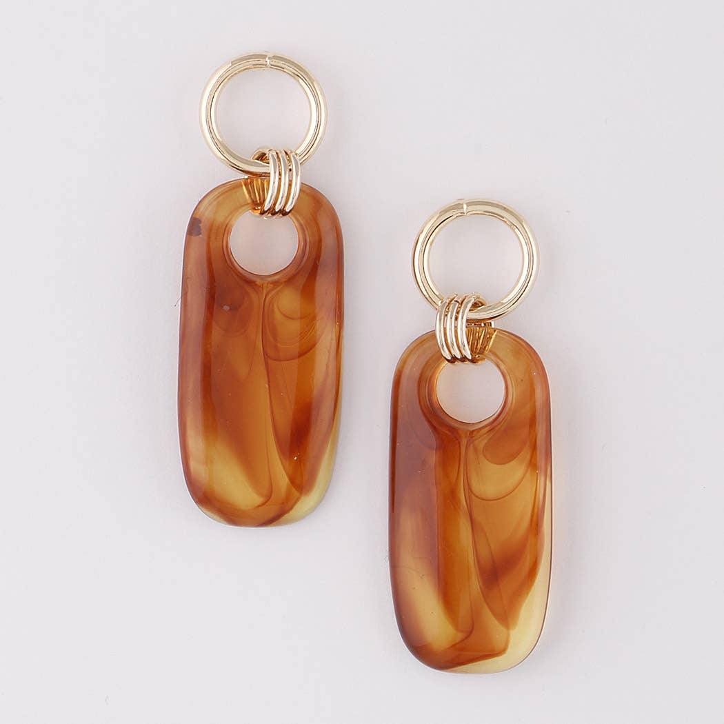 Oval Stone Drop Earrings: Brown