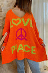 Explore More Collection - Peace Graphic V-Neck Long Sleeve Sweater