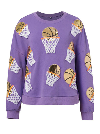 Explore More Collection - Basketball Round Neck Long Sleeve Sweatshirt