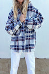 Explore More Collection - Pocketed Plaid Dropped Shoulder Coat