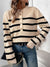 Explore More Collection - Perfee Striped Half Button Long Sleeve Sweater