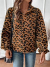 Explore More Collection - Leopard Half Zip Long Sleeve Sweatshirt