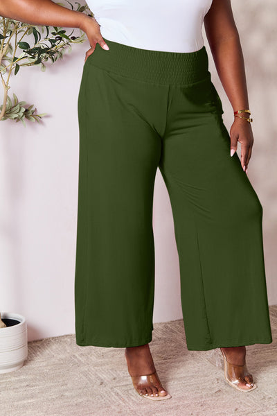 Explore More Collection - Double Take Full Size Smocked Wide Waistband Wide Leg Pants