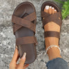 Explore More Collection - Crisscross PU Leather Flat Sandals