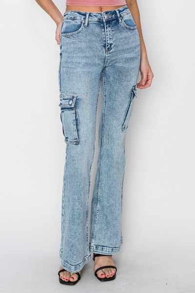 Explore More Collection - RISEN Full Size High Rise Cargo Flare Jeans