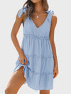 Explore More Collection - Frill V-Neck Tie Shoulder Mini Dress