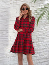 Explore More Collection - Ruffle Hem Plaid Button Down Long Sleeve Dress