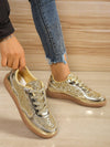 Explore More Collection - Sequin PU Leather Flat Sneakers