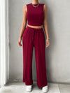 Explore More Collection - Mock Neck Sleeveless Top and Drawstring Pants Set