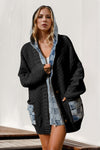 Explore More Collection - Double Take Full Size Hooded Denim Spliced Sweater Cardigan