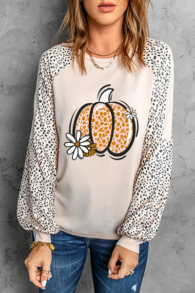 Explore More Collection - Pumpkin Graphic Round Neck Long Sleeve Top