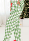 Explore More Collection - Plaid Collared Neck Long Sleeve Top and Pants Set