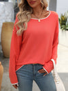 Explore More Collection - Contrast Trim Round Neck Long Sleeve Sweater