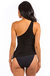 Explore More Collection - One piece single shoulder solid swimsuit with mesh