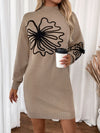 Explore More Collection - Perfee Flower Mock Neck Long Sleeve Sweater Dress