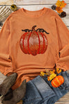 Explore More Collection - Sequin Pumpkin Round Neck Long Sleeve Sweatshirt