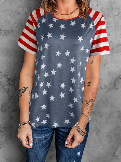 Explore More Collection - Full Size Star Striped Round Neck Short Sleeve T-Shirt