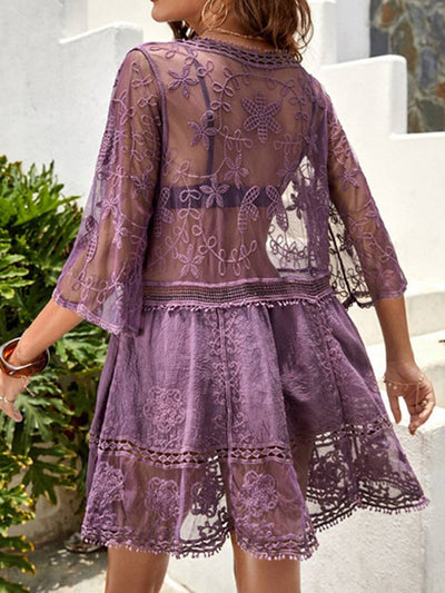 Explore More Collection - Lace Detail Plunge Cover-Up Dress