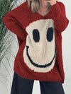 Explore More Collection - Smiling Face V-Neck Long Sleeve Sweater