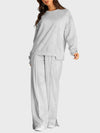 Explore More Collection - Round Neck Long Sleeve Top and Slit Pants Set