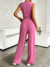 Explore More Collection - Mock Neck Sleeveless Top and Drawstring Pants Set