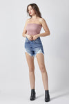 Explore More Collection - RISEN Raw Hem Asymmetrical Waist Denim Shorts