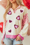 Explore More Collection - Valentine’s Day Sequin Heart Pattern Long Sleeve Sweatshirt