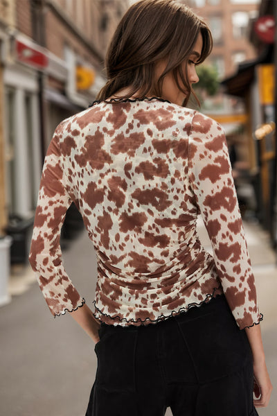 Explore More Collection - Oh Full Size Animal Print Button Down Plunge Top