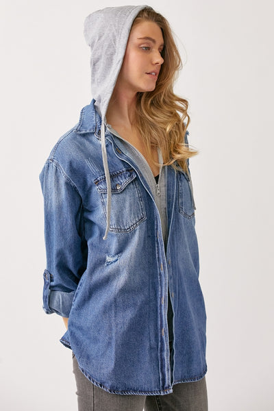 Explore More Collection - RISEN Zip Up Hooded Denim Shirt