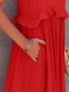 Explore More Collection - Ruffled Sleeveless Tiered Maxi Dress with Pockets