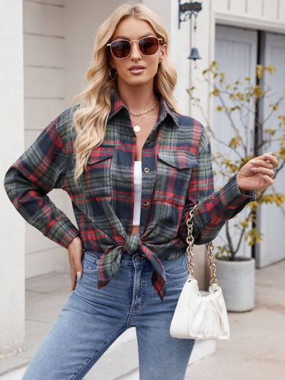 Explore More Collection - Plaid Button Up Long Sleeve Shirt