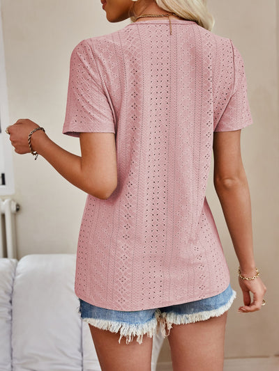 Explore More Collection - Eyelet V-Neck Short Sleeve Top