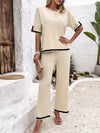 Explore More Collection - Contrast Trim Round Neck Top and Pants Set