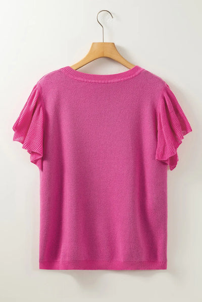 Explore More Collection - Ruffled Round Neck Cap Sleeve Sweater