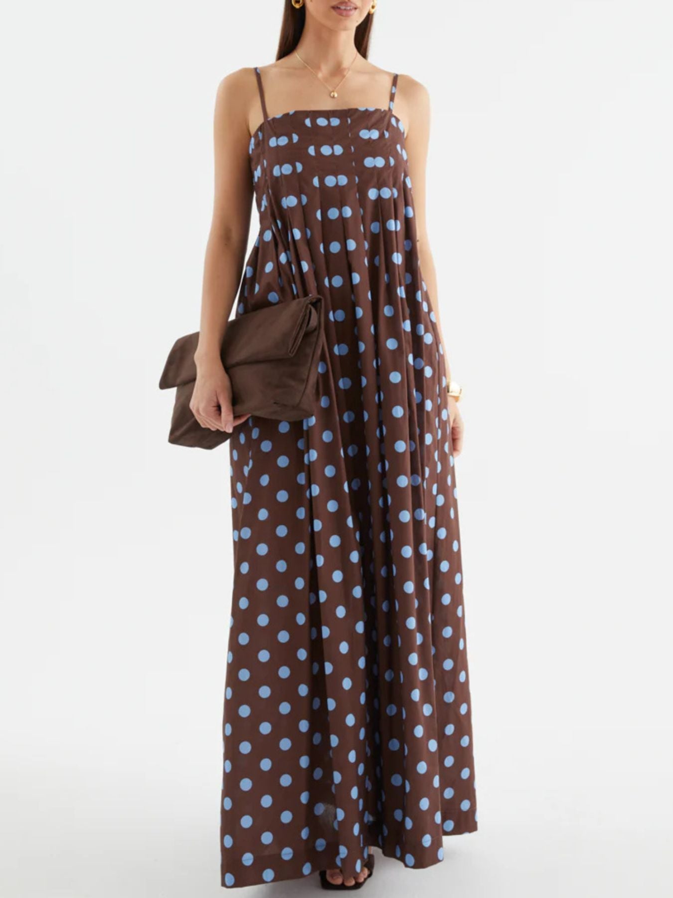 Polka Dot Pleated Detail Maxi Dress